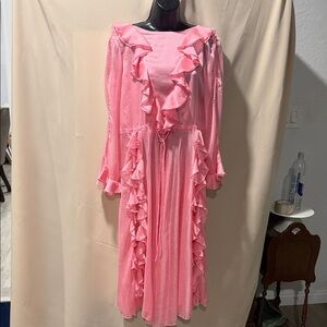 Vintage 1950’s Neglige Pink Ruffle Sheer Maxi Nightgown or Dress